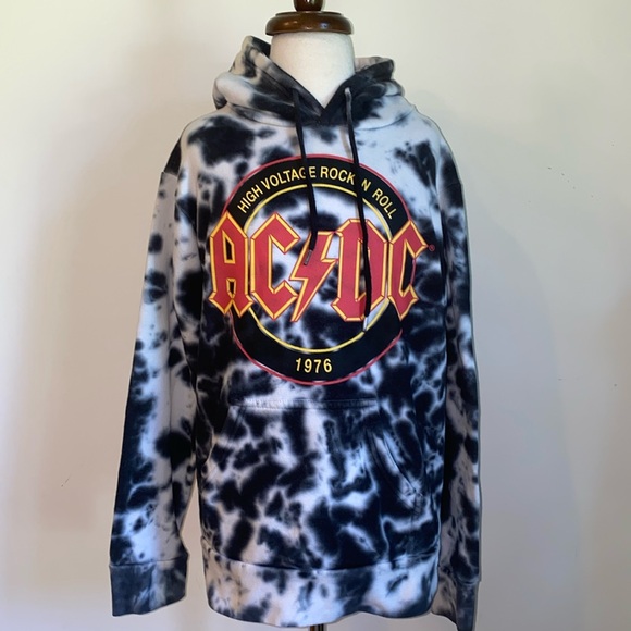 AC/DC Black and White Tie Dye Women’s Hoodie Size XS - Picture 2 of 8